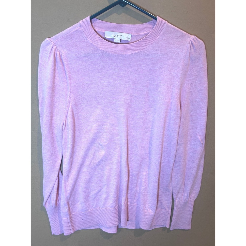 LOFT Puff Sleeve Sweater Womens Large Petite Pink Excellent Crewneck Knit Top